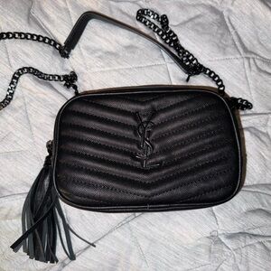 Black Quilted Crossbody Bag YSL logo